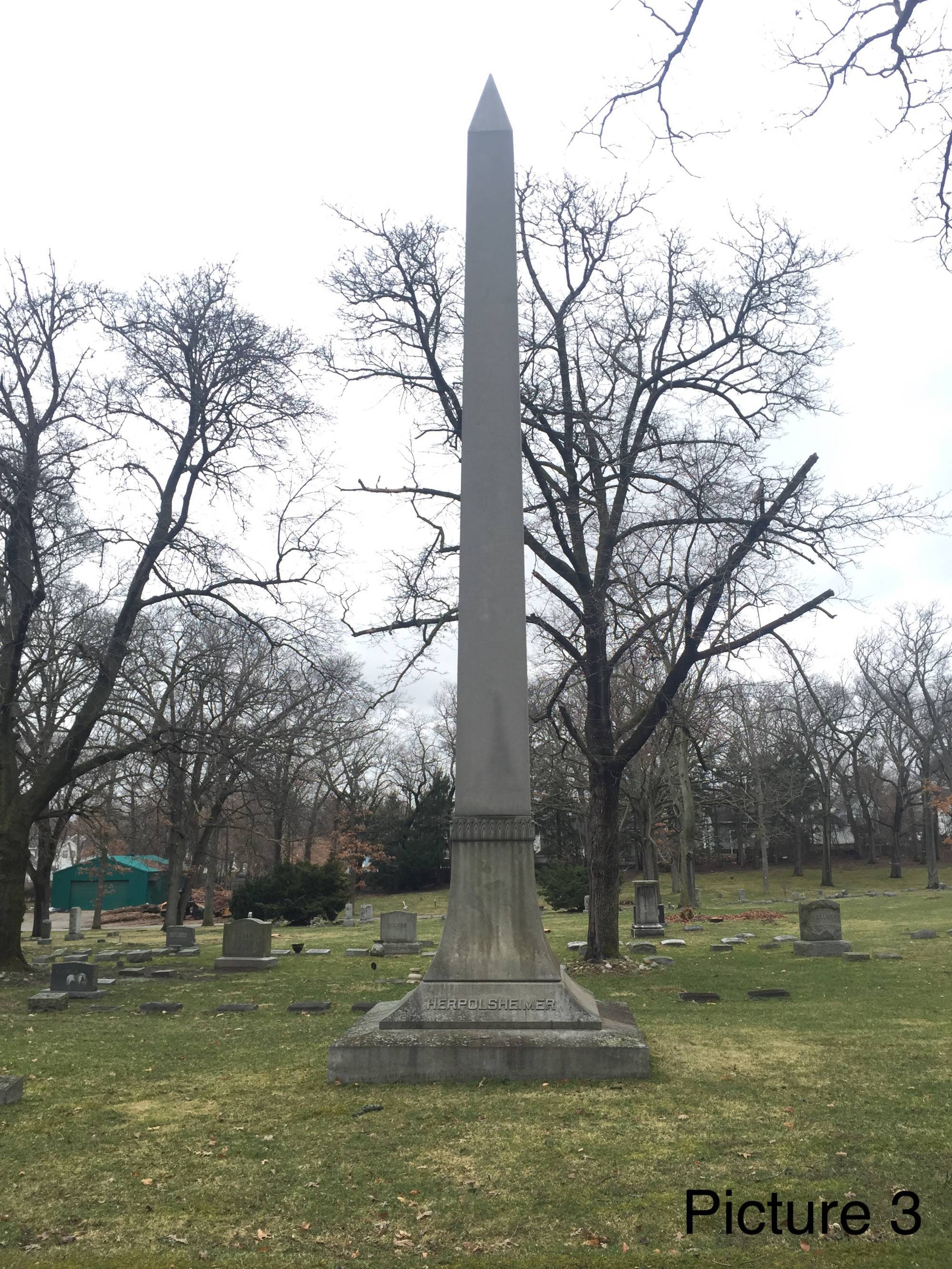 obelisk Herpolsheimer monument in Oakhill Cemetery